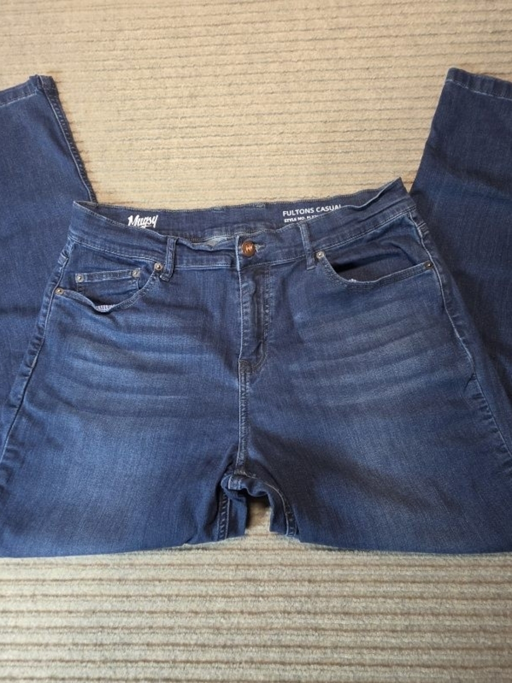 Mugsy Jeans Mens 34x30 Blue Fultons Taper 5 Pocket Straight Stretch Denim Dark